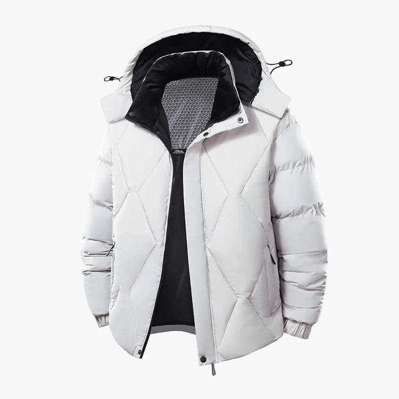 Herr Vinterjacka med Huva – Modern Vadderad Parkas för Kall Väderlek