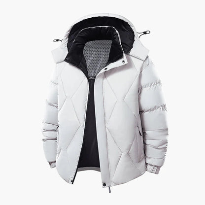 Herr Vinterjacka med Huva – Modern Vadderad Parkas för Kall Väderlek