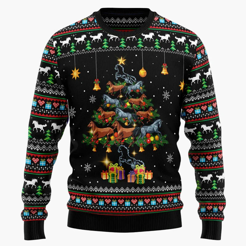 Herr jultröja med rolig hästdesign – Ugly Christmas Sweater för fest och vardag