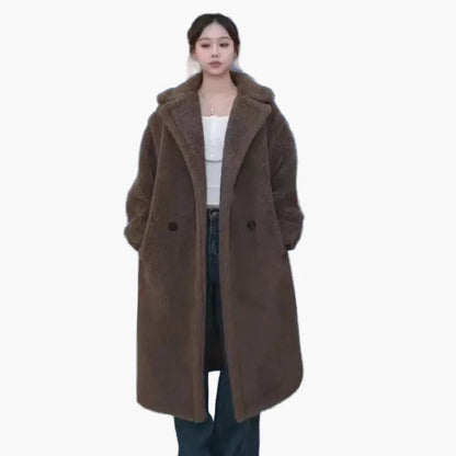 Dam Lång Oversize Teddykappa – Trendig Vinterrock för Vardag och Fest