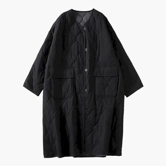 Dam Quiltad Oversize Vårjacka med Fickor – Trendig Lång Kappa för Vardag och Fritid