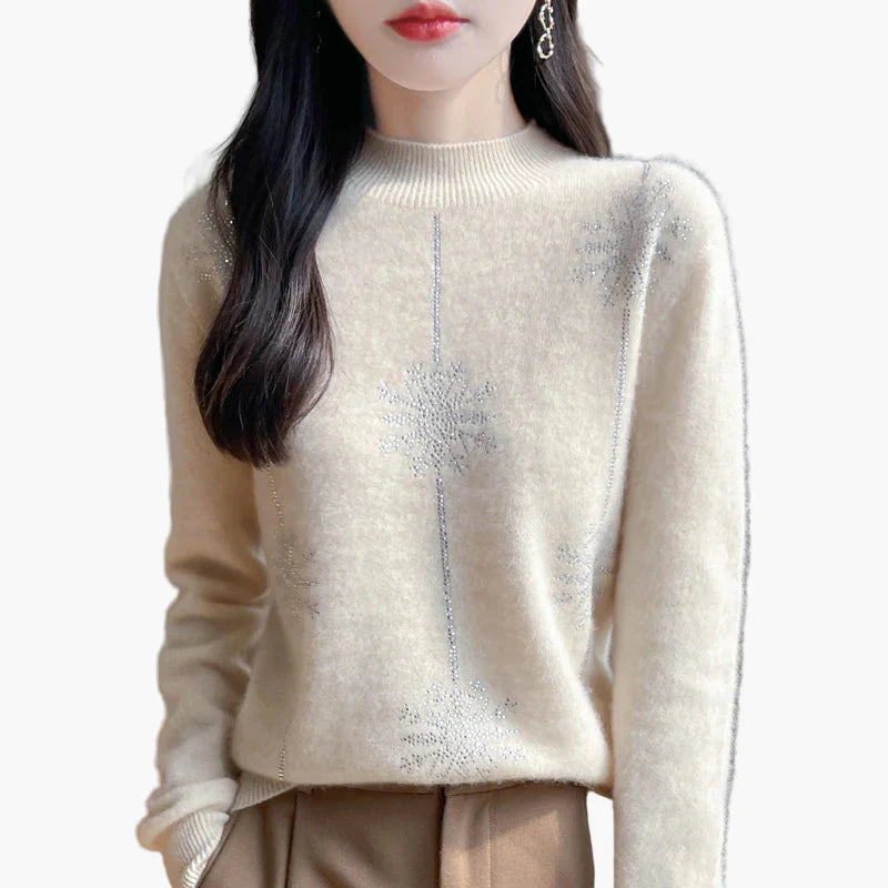 Damstickad tröja med dekorativa stenar och avslappnad passform – elegant vardagsstil