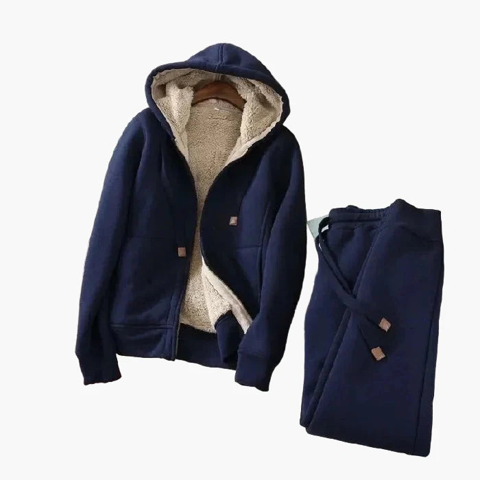 Dam Hoodie och Joggingbyxor Set – Varmt Fleecefodrat Träningsset för Vinter och Fritid