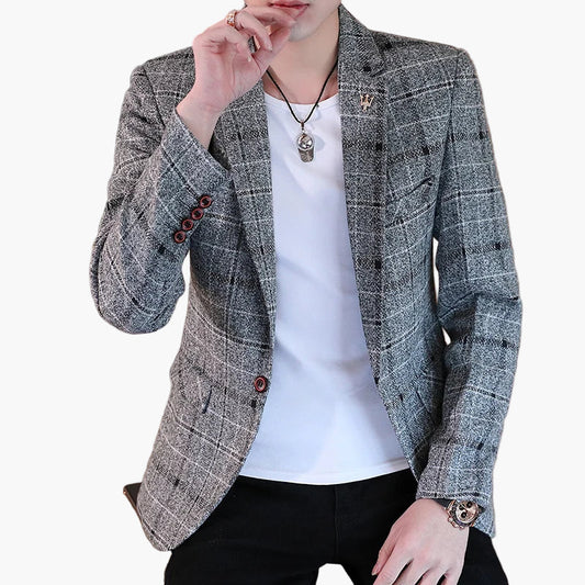 Herr Elegant Rutiga Kavaj – Moderiktig Blazer för Fest och Vardag