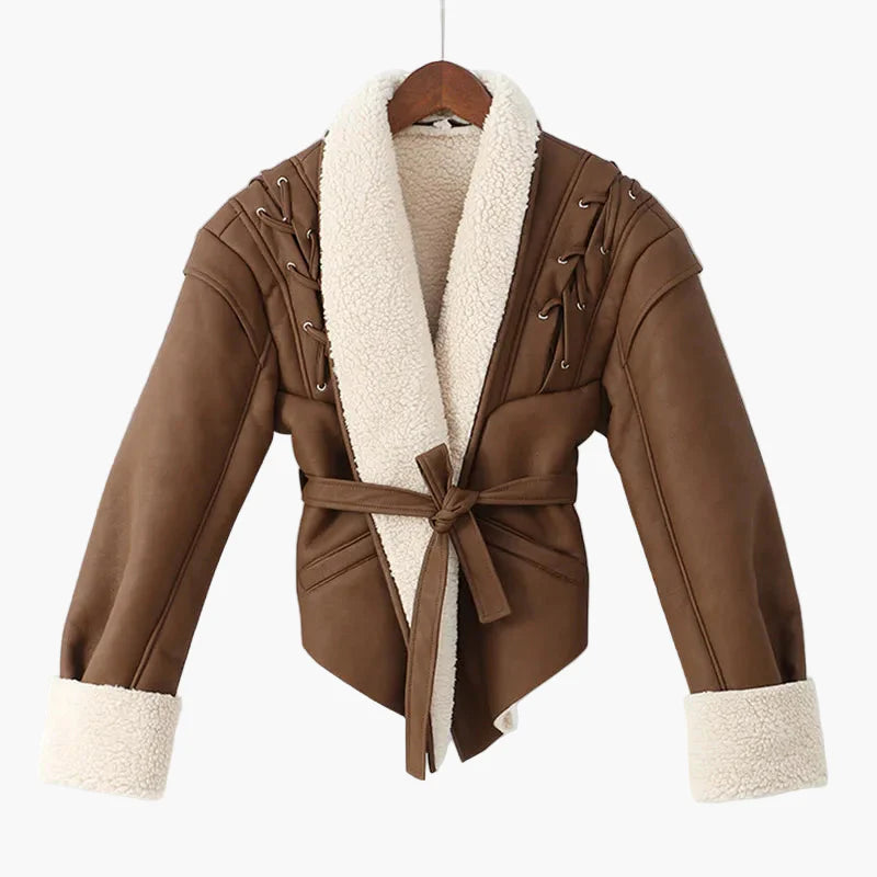 Damjacka med knytband och fuskpäls – Trendig vinterjacka för stil och komfort