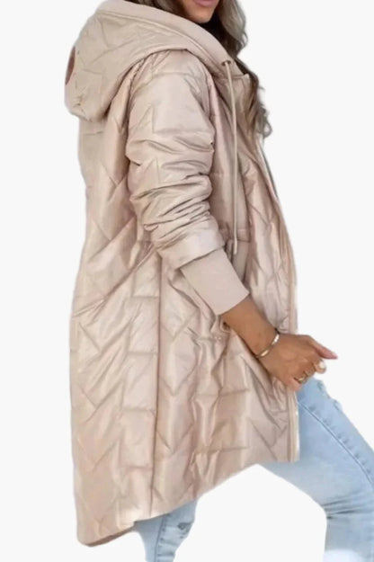 Dam Lång Quiltad Vårjacka med Huvud – Trendig Vardagsstil