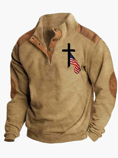 Herrarnas westerninspirerade stickad tröja med tryck – avslappnad cowboystil för vinter och fritid