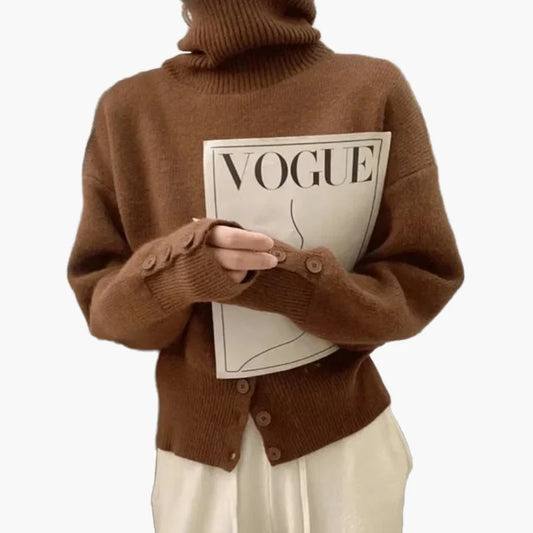 Damers Elegant Oversized Stickad Tröja med Knappar – Avslappnad Mode för Vardagsbruk