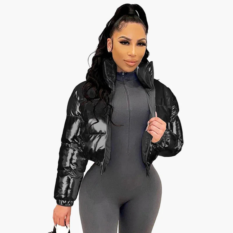 Damjacka Kort Blank Puffermodell – Trendig Vinterstil för Kvinnor