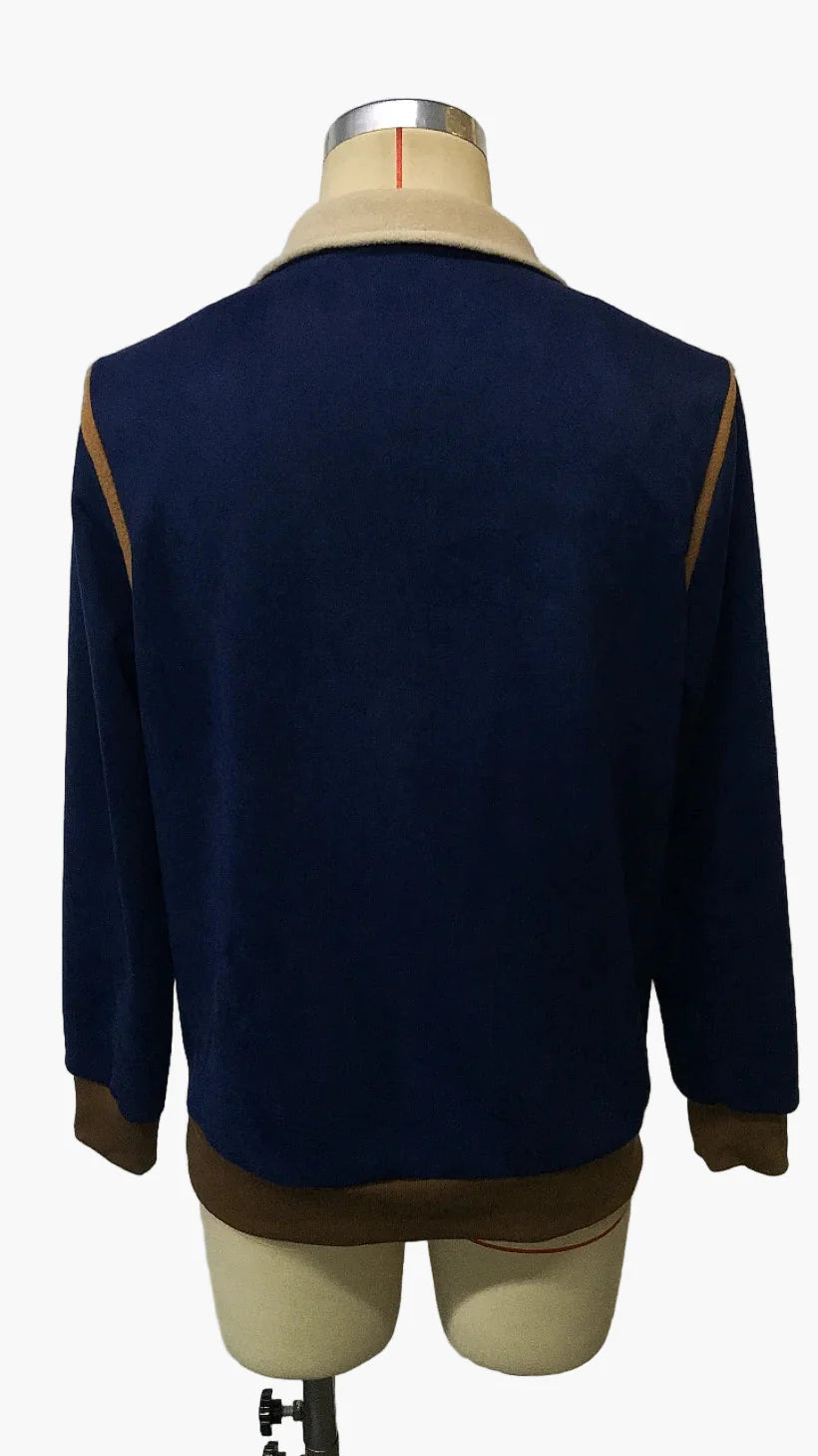 Herrtröja med Kvartsdragkedja och Retro Patchwork – Perfekt för Höst och Vinter