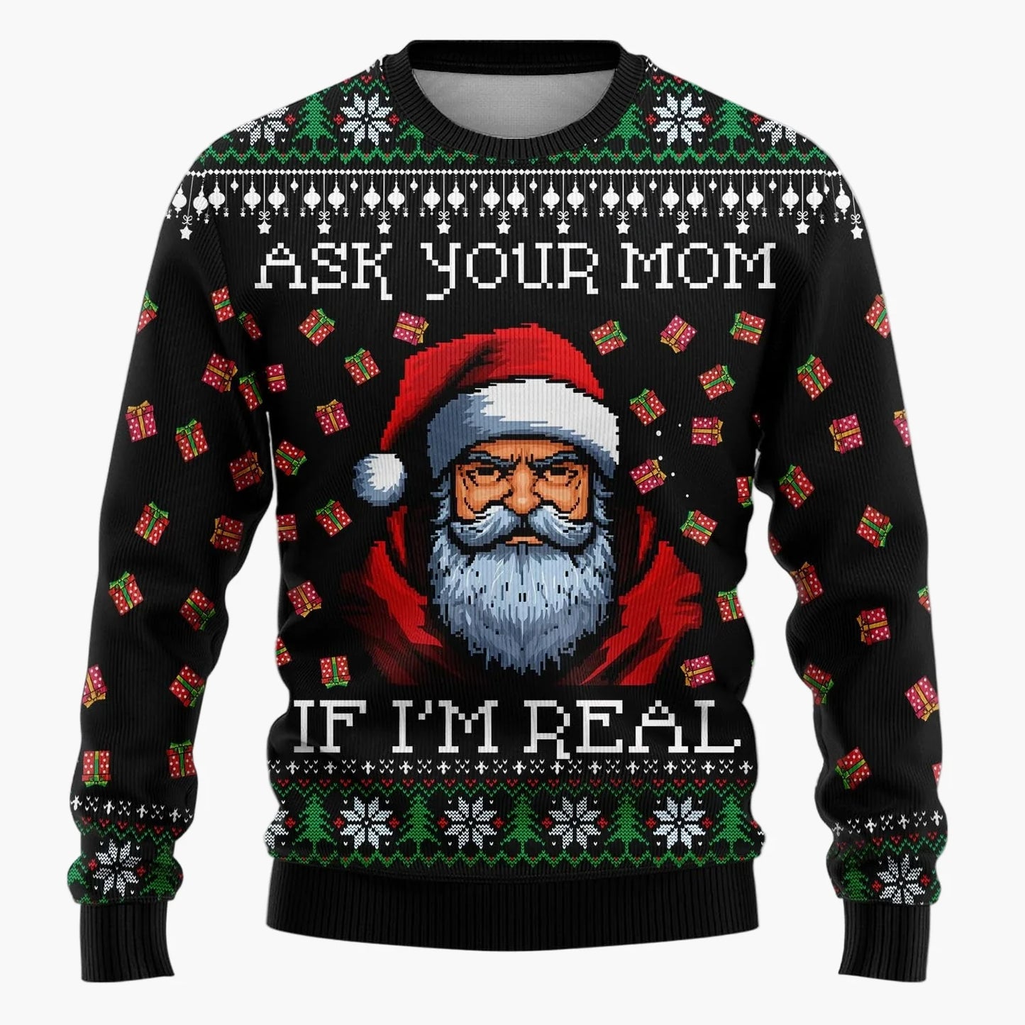 Herr Rolig Jultröja – Ugly Christmas Sweater med Santa Motiv och Text 'Ask Your Mom If I'm Real'
