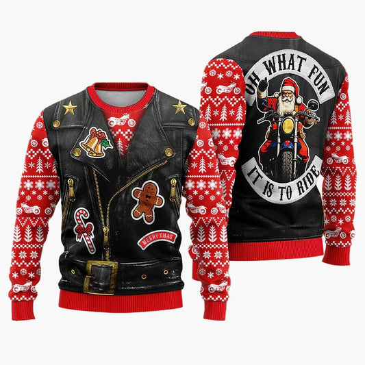 Herr Jultröja Biker Santa – Rolig och Unik Ugly Christmas Sweater för Män