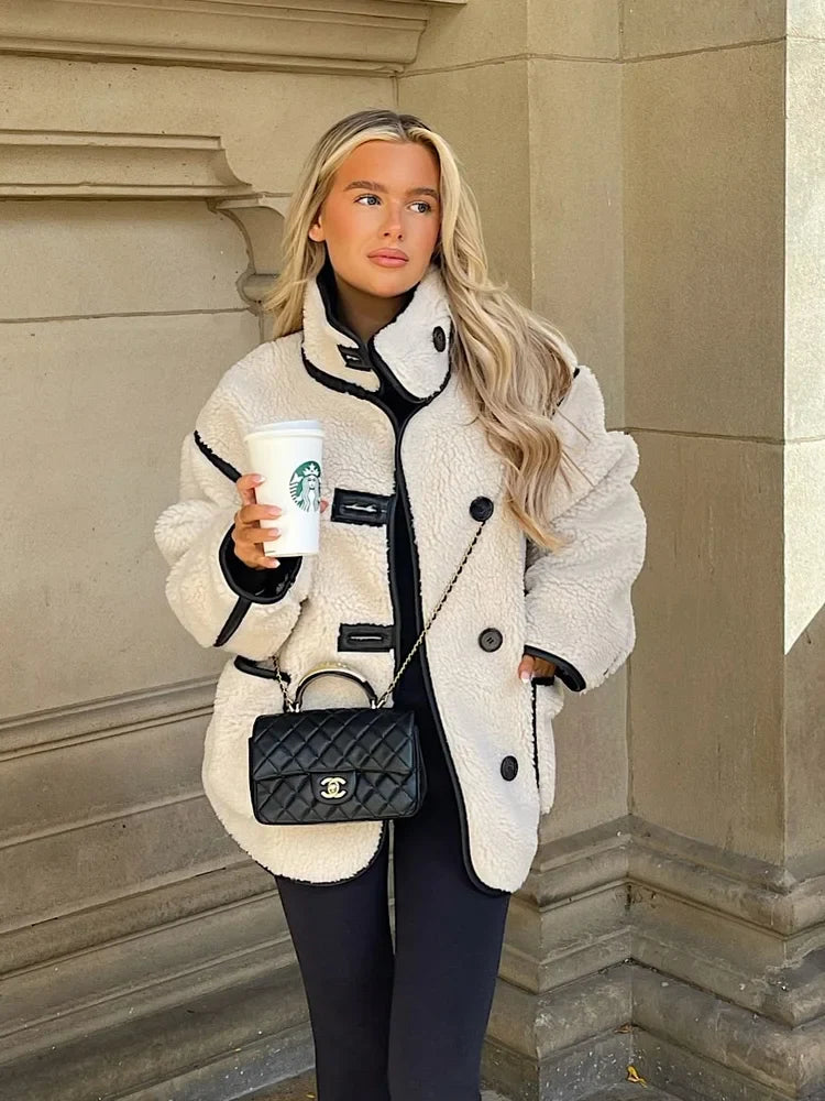 Dam Teddy Oversize Jacka – Trendig och Mysig Vinterjacka för Stad och Fritid