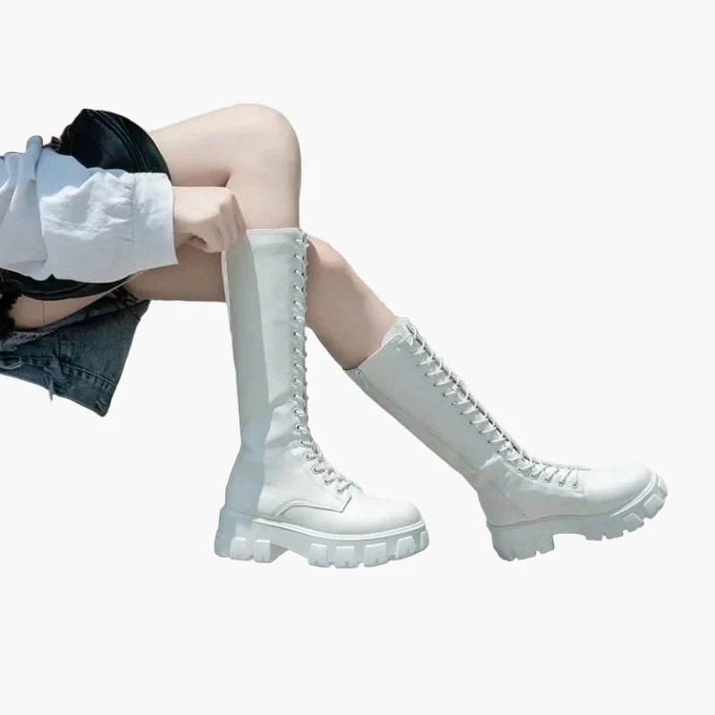 Dam Stövlar Chunky Plattforms Kängor med Snörning – Trendiga Höga Boots för Mode och Vardag