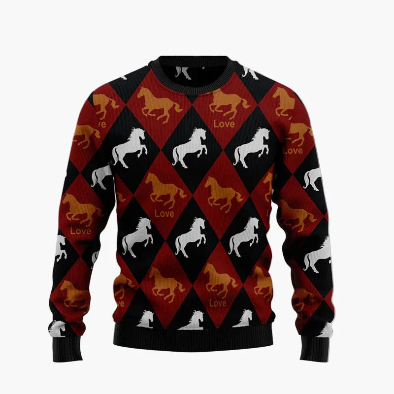 Herr jultröja med rolig hästdesign – Ugly Christmas Sweater för fest och vardag