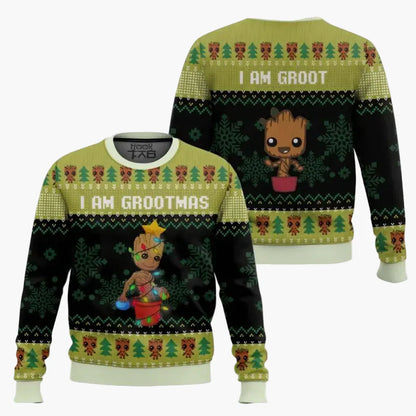 Herrtröja Jultröja Groot "I Am Grootmas" Rolig Stickad Stil Marvel Fanpresent