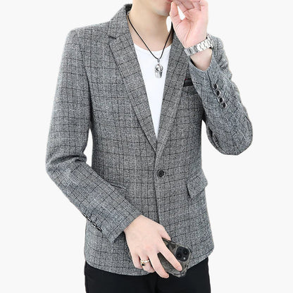 Herr Elegant Rutmönstrad Kavaj för Kontor och Fest – Modern Slim Fit Blazer