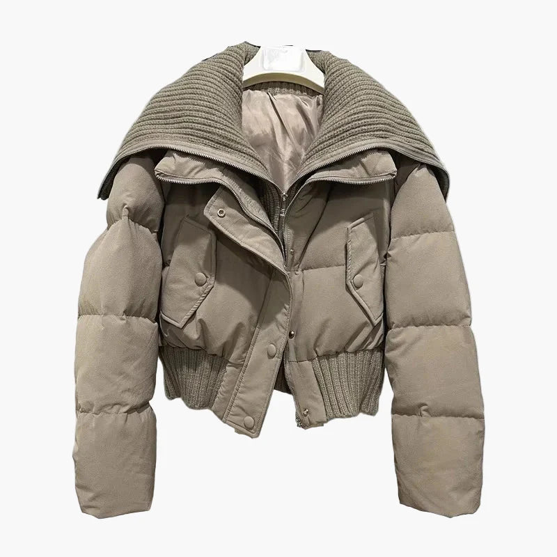 Damjacka – Kort Puffer med Stor Krage, Trendig Vinterstil