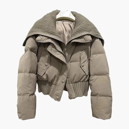 Damjacka – Kort Puffer med Stor Krage, Trendig Vinterstil