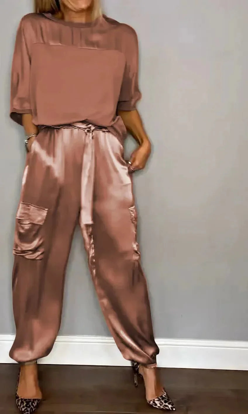 Danielle – Elegant Satin Tvådelad Set för Kvinnor