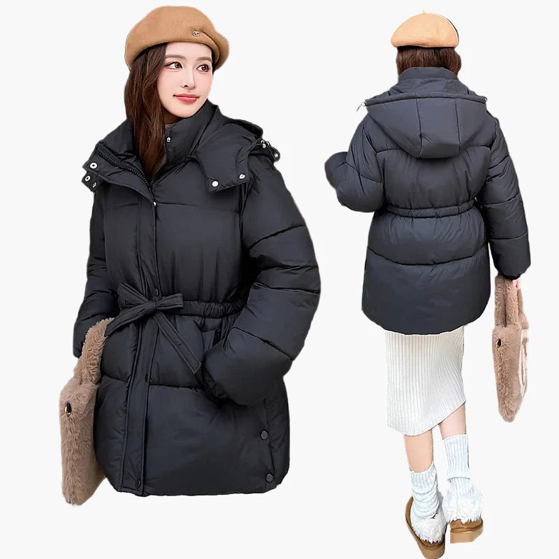 Dam Vinterjacka Puffer Bälte Casual Varm Parkas Ytterplagg