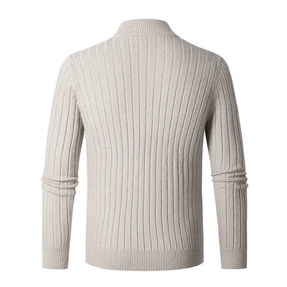 Herr Halv-Zip Stickad Tröja – Klassisk och Elegant för Vardag och Arbete