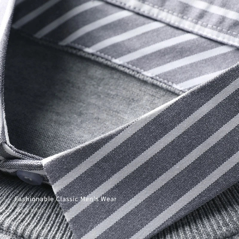 Herr Stickad Tröja med Falsk Skjortkrage – Elegant Vardagsstil och Affärslook