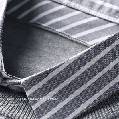 Herr Stickad Tröja med Falsk Skjortkrage – Elegant Vardagsstil och Affärslook