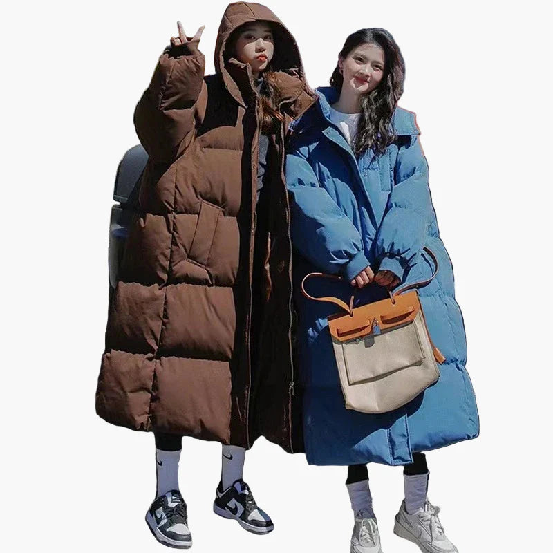 Dam Lång Pufferjacka Vinter Varm Oversized Parkas