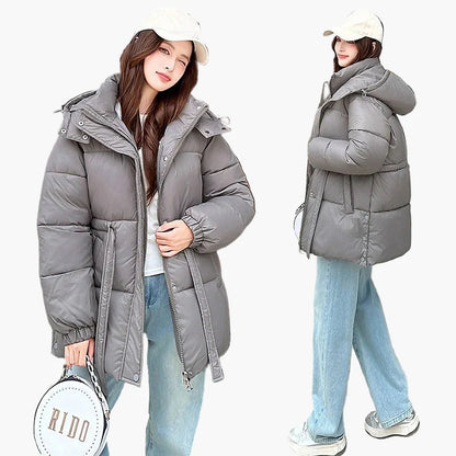 Dam Vinterjacka Puffer Bälte Casual Varm Parkas Ytterplagg