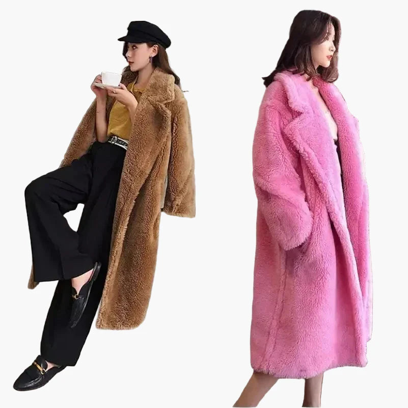 Dam Lång Oversize Teddykappa – Trendig Vinterrock för Vardag och Fest