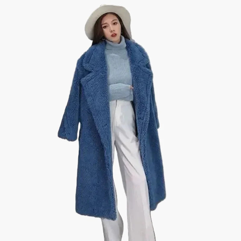 Dam Lång Oversize Teddykappa – Trendig Vinterrock för Vardag och Fest