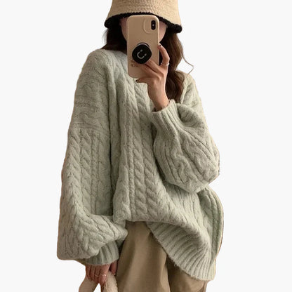Damtröja Oversize Stickad Pullover – Trendig och Avslappnad Vardagsstil