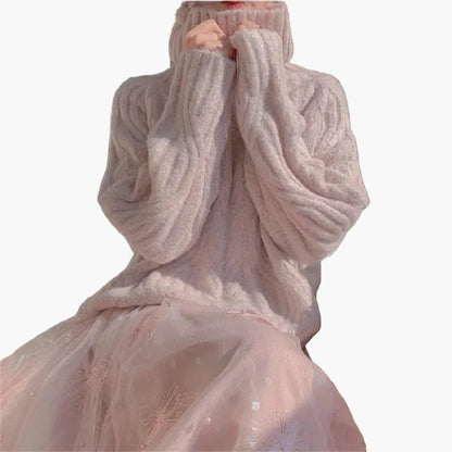 Dam Tröja i Koreansk Stil med Halvpolo och Lös Passform – Perfekt för Höst och Vinter