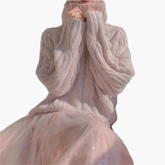 Dam Tröja i Koreansk Stil med Halvpolo och Lös Passform – Perfekt för Höst och Vinter