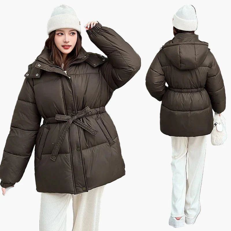 Dam Vinterjacka Puffer Bälte Casual Varm Parkas Ytterplagg