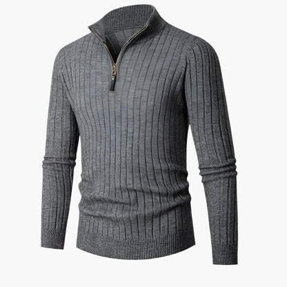 Herr Halv-Zip Stickad Tröja – Klassisk och Elegant för Vardag och Arbete