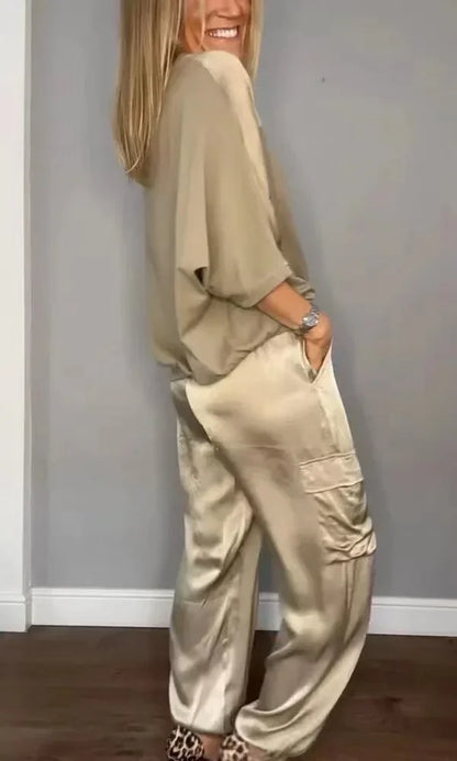 Danielle – Elegant Satin Tvådelad Set för Kvinnor
