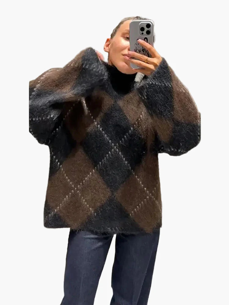 Damtröja med Oversized Rutmönster – Trendigt och Varmt för Vardagsbruk