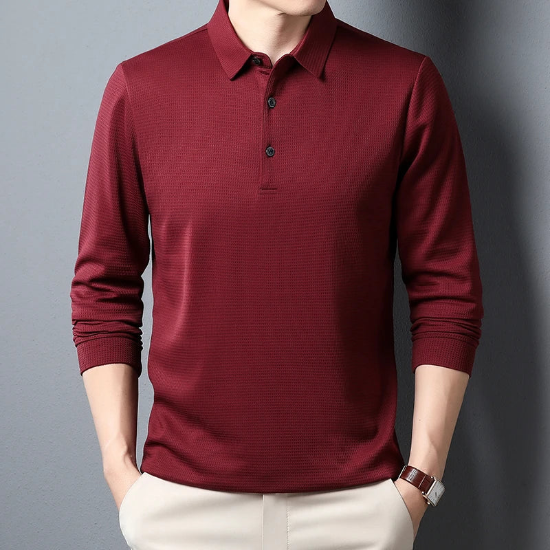 Lucas -Mäns Långärmad Business Casual Polo T-shirt