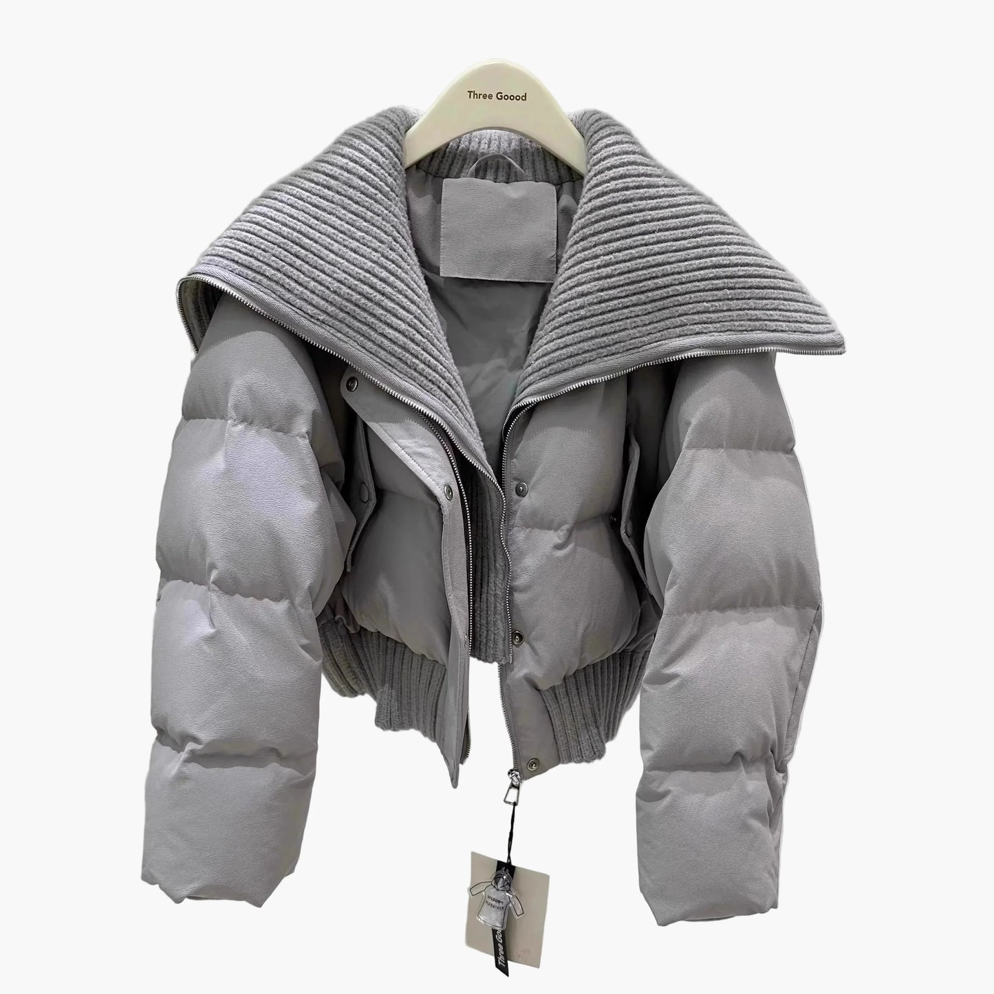 Damjacka – Kort Puffer med Stor Krage, Trendig Vinterstil