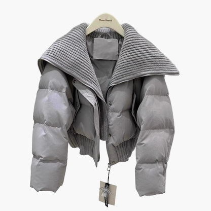 Damjacka – Kort Puffer med Stor Krage, Trendig Vinterstil