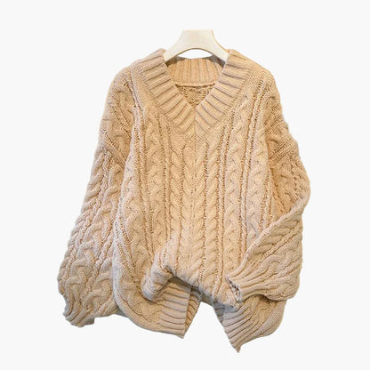 Damstickad V-ringad Oversize Tröja – Trendig och Bekväm Höstmode