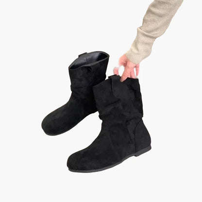 Damers slouchiga modeboots med låg klack för vardagsbruk