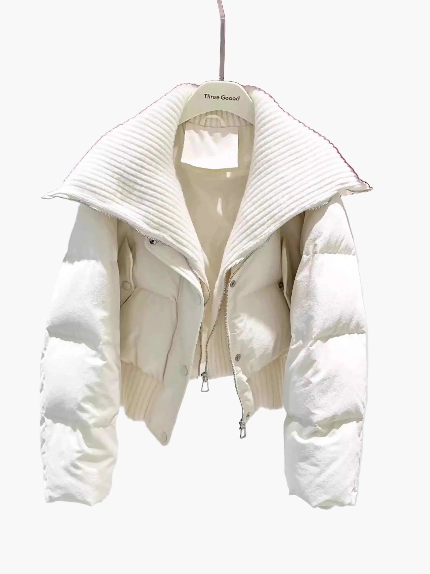 Damjacka – Kort Puffer med Stor Krage, Trendig Vinterstil