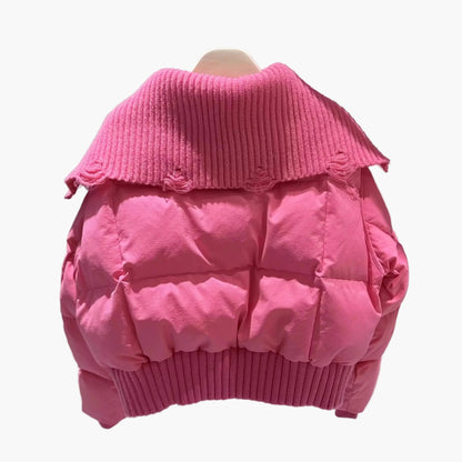 Damjacka – Kort Puffer med Stor Krage, Trendig Vinterstil