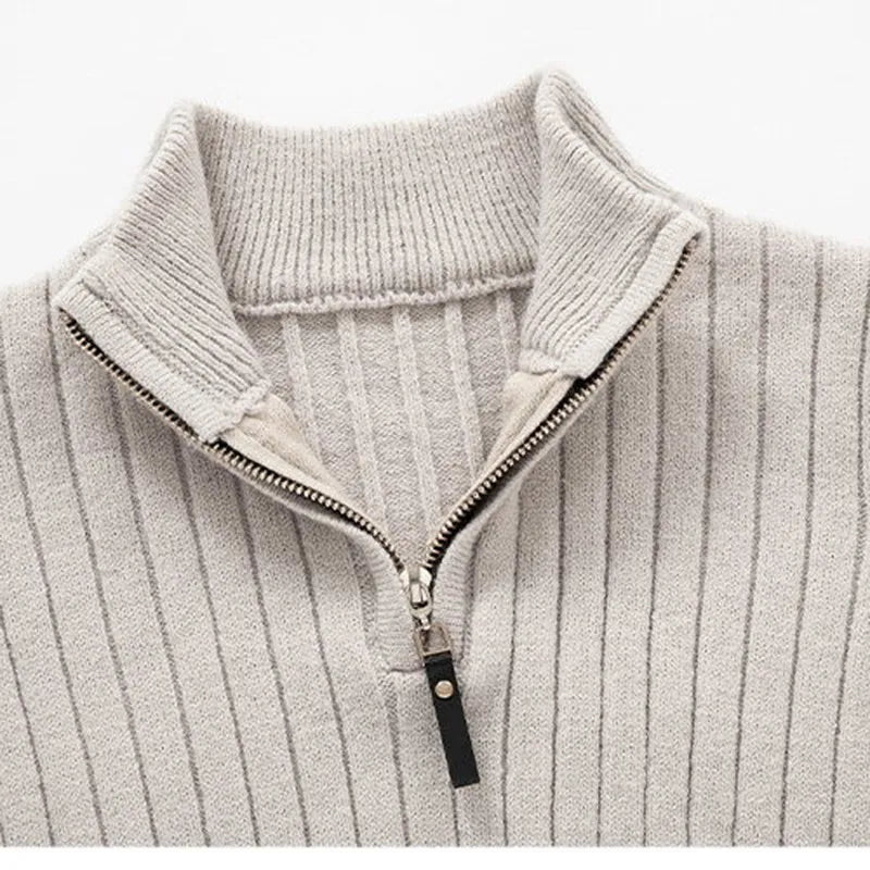 Herr Halv-Zip Stickad Tröja – Klassisk och Elegant för Vardag och Arbete