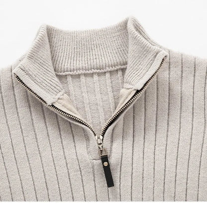 Herr Halv-Zip Stickad Tröja – Klassisk och Elegant för Vardag och Arbete