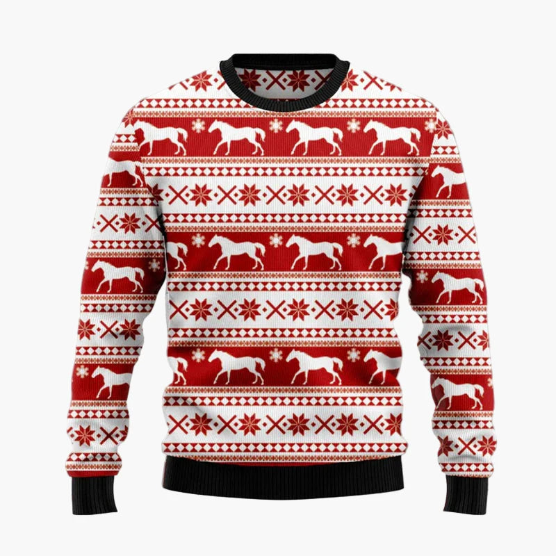 Herr jultröja med rolig hästdesign – Ugly Christmas Sweater för fest och vardag