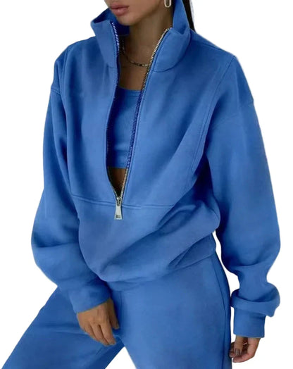 Damers sportiga halvzip set – avslappnad och modern träningsdräkt för vardag och fritid